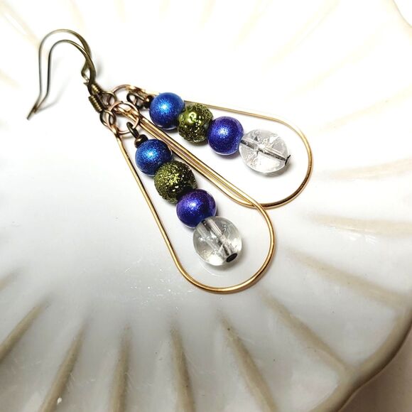 Boho Earrings 358#FS NEW Teardrop glass earrings Antique.BronzeHooks Handmade - Picture 4 of 5